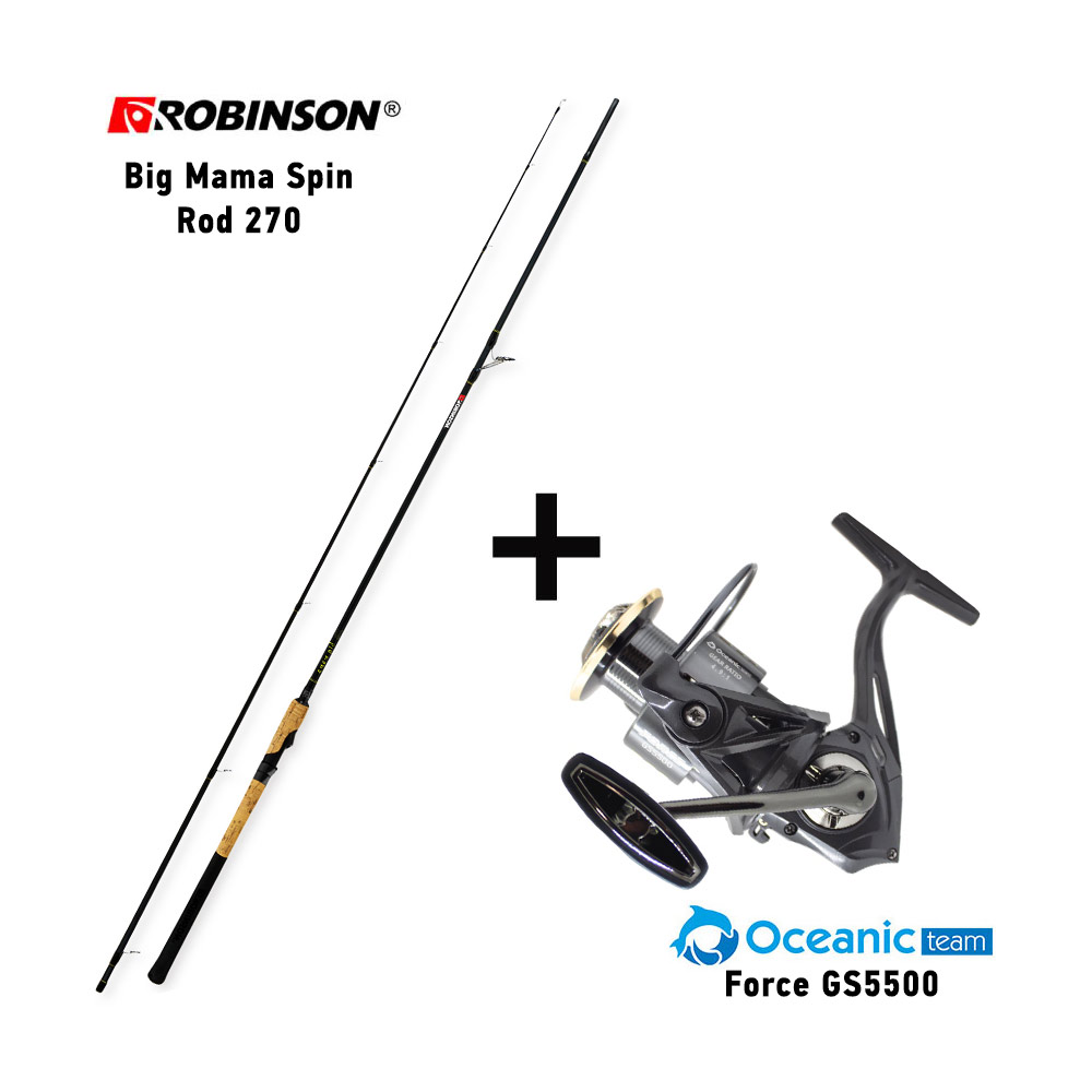 combo shore jigging robinson big mama spin rod 270 + oceanic team force gs5500