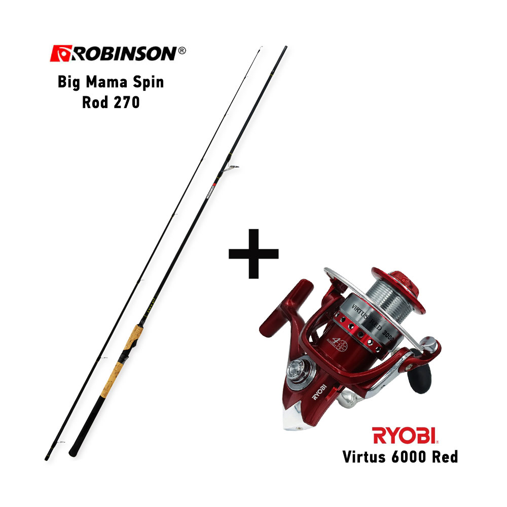 combo shore jigging robinson big mama spin rod 270 + ryobi virtus 6000 red