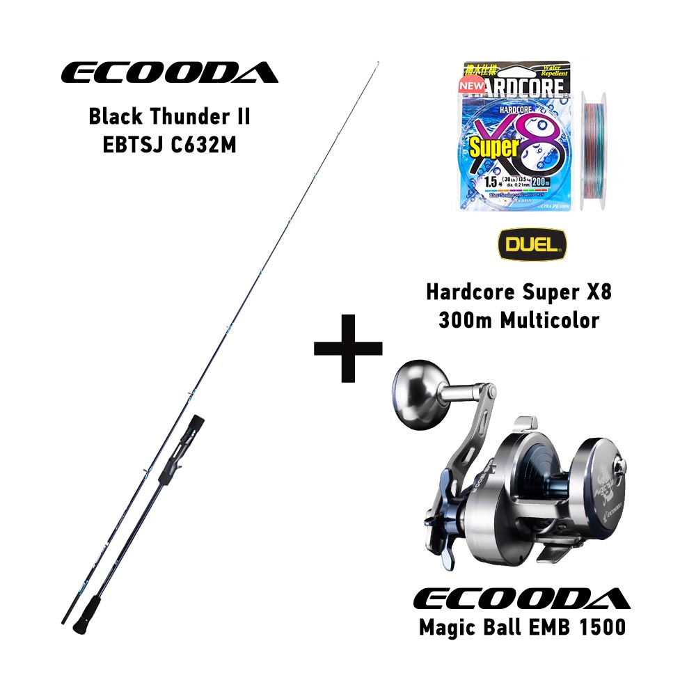 combo slow jigging ecooda black thunder ii ebtsj c632m + ecooda magic ball emb 1500 + duel hardcore super x8 300m multicolor