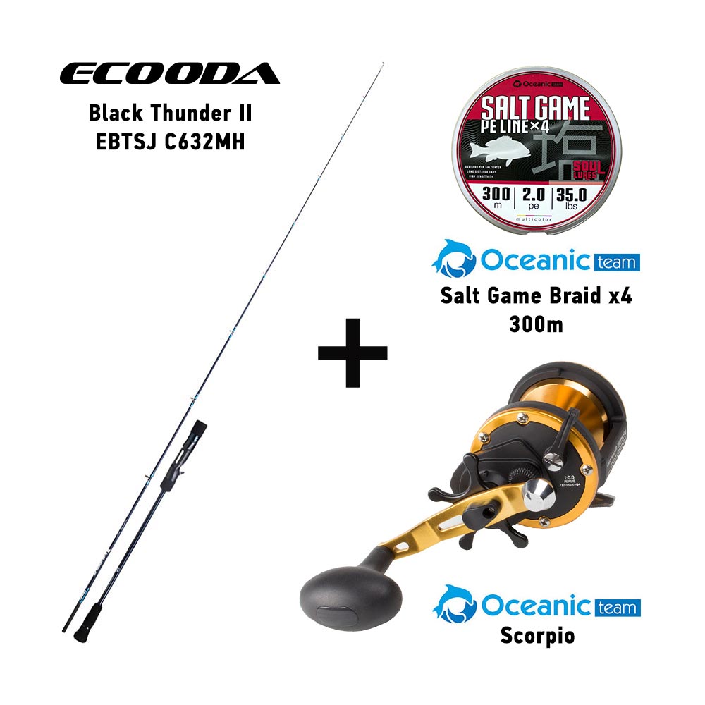 combo slow jigging ecooda black thunder ii ebtsj c632mh + oceanic team scorpio + oceanic team salt game braid x4/300m