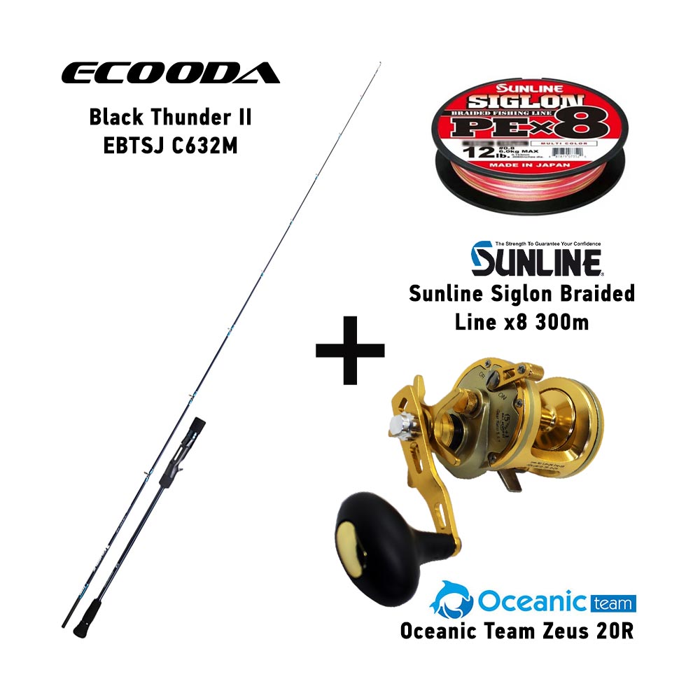 combo slow jigging ecooda black thunder ii ebtsj c632m + oceanic team zeus 20r + sunline siglon braided fishing line x8 300m