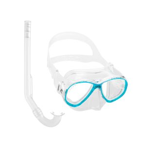cressi set perla junior silicone mask + minigringo snorkel clear/frame aquamarine Μάσκα & Αναπνευστήρας