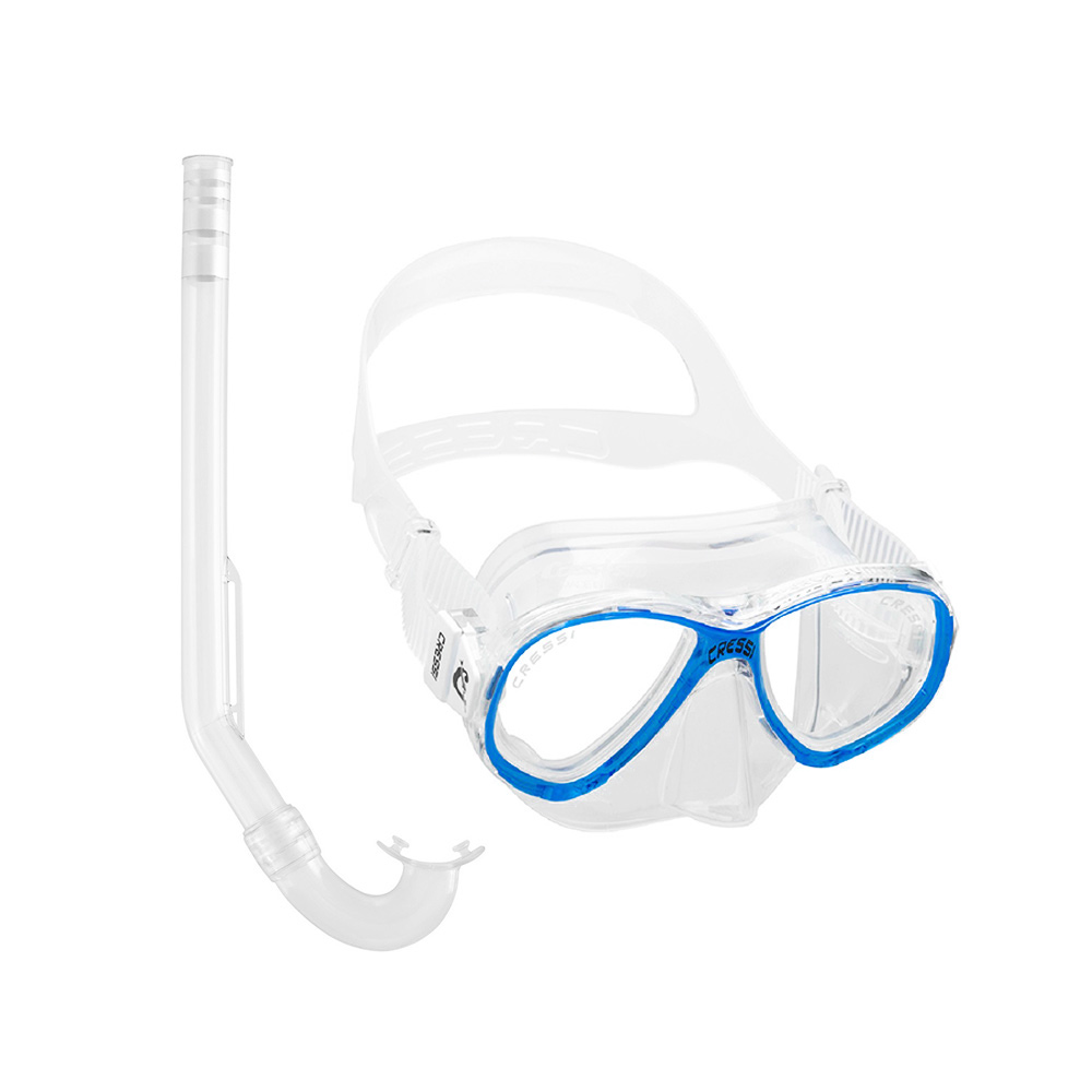 cressi set perla junior silicone mask + minigringo snorkel clear/frame blue Μάσκα & Αναπνευστήρας