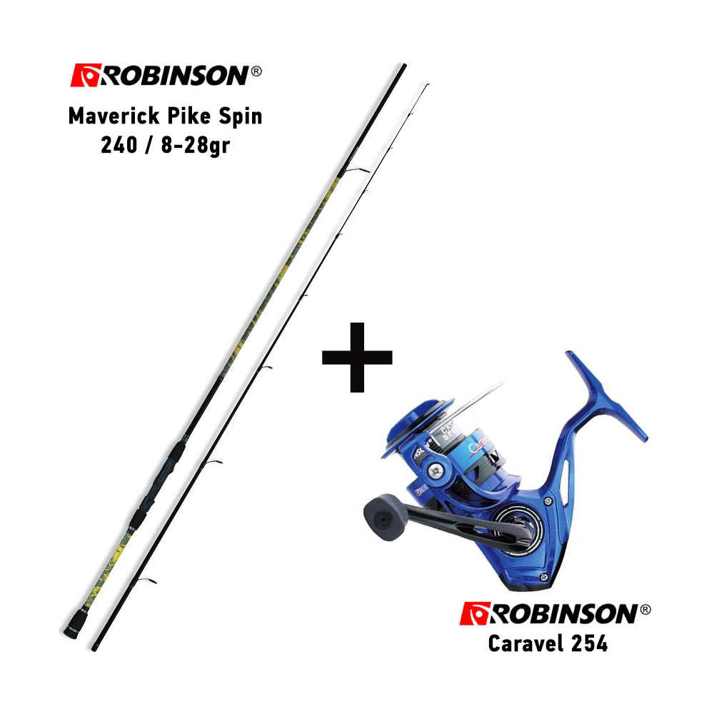 combo spinning robinson maverick pike spin 2.40m / 8 28gr + robinson caravel 254