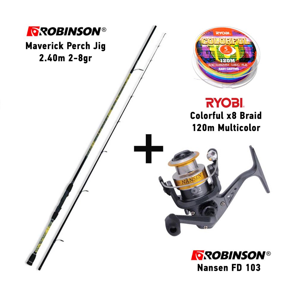 combo lrf robinson maverick 240 2 8gr + robinson nansen fd 103 + ryobi colorful x8 120m