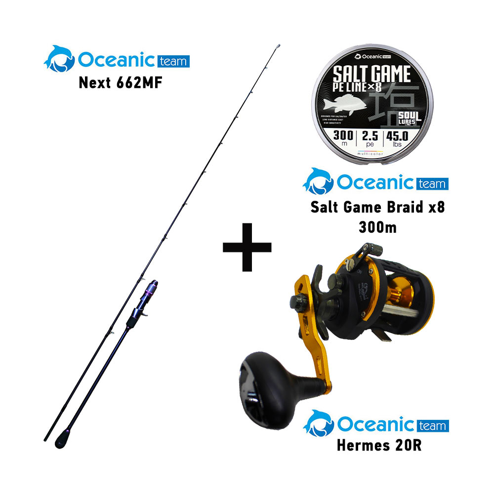 combo slow jigging oceanic team next 662mf + oceanic team hermes 20r + oceanic team salt game braid x8 300m