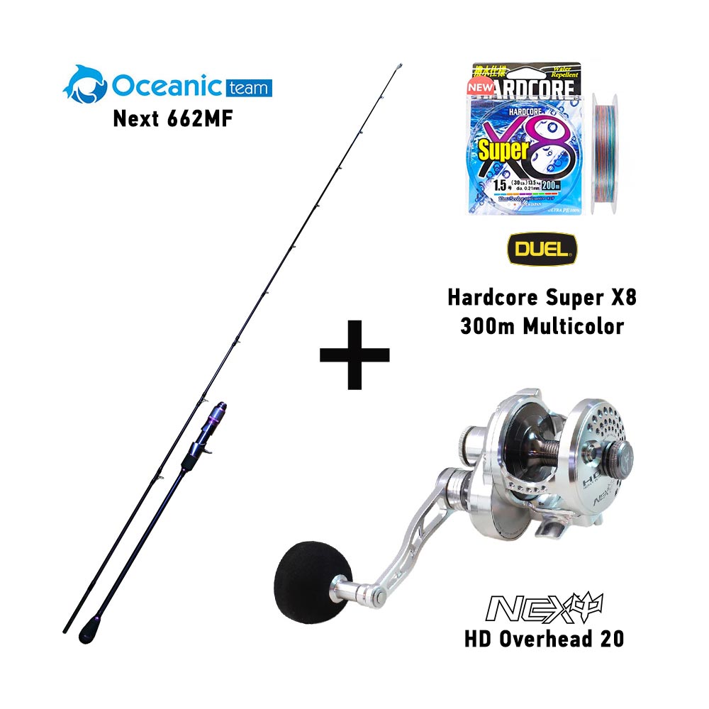 combo slow jigging oceanic team next 662mf + next hd overhead 20 jigging reel + duel hardcore super x8 300m multicolor