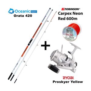full combo surf oceanic team orata 420 + ryobi proskyer nose yellow + robinson carpex neon red 600m