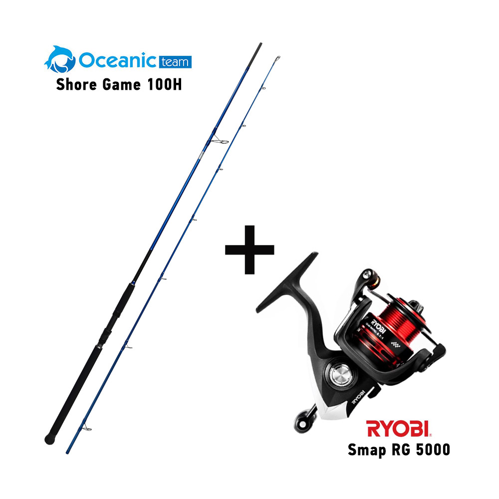 combo shore jigging oceanic team shore game 100h + ryobi smap rg 5000