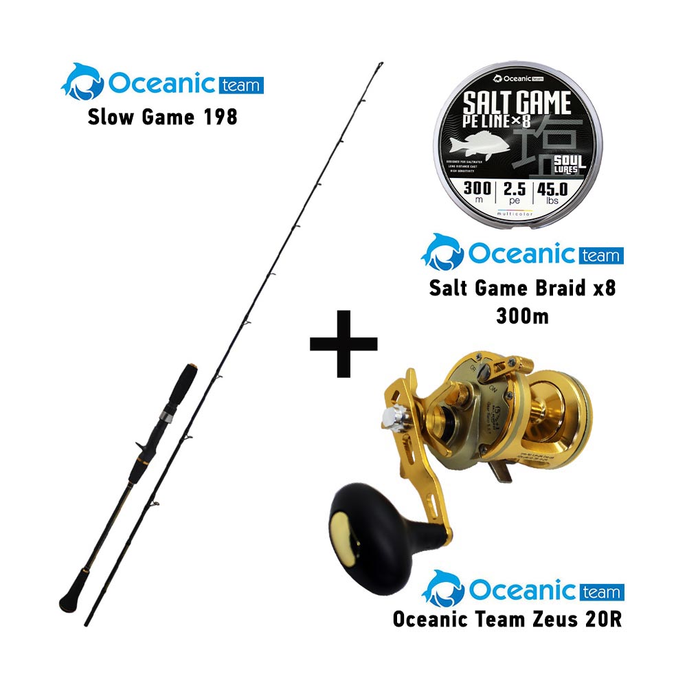 combo slow jigging oceanic team slow game 198 + oceanic team zeus 20r + oceanic team salt game braid x8 300m