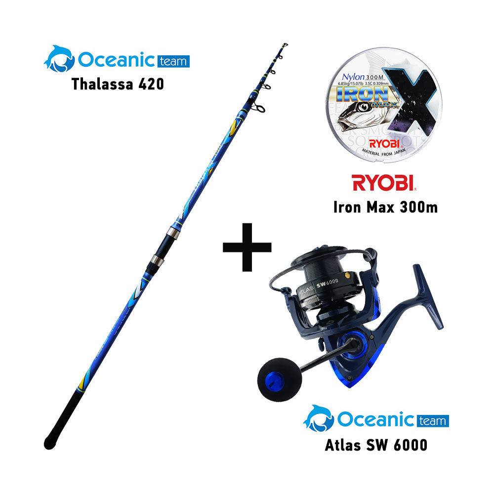 combo surf casting oceanic team thalassa 420 + oceanic team atlas sw 6000 + ryobi iron max 600m