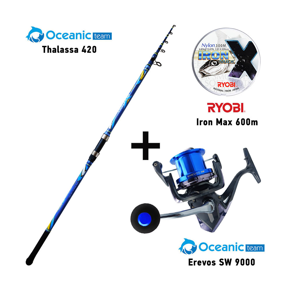 combo surf casting oceanic team thalassa 420 + oceanic team erevos sw 9000 + ryobi iron max 600m