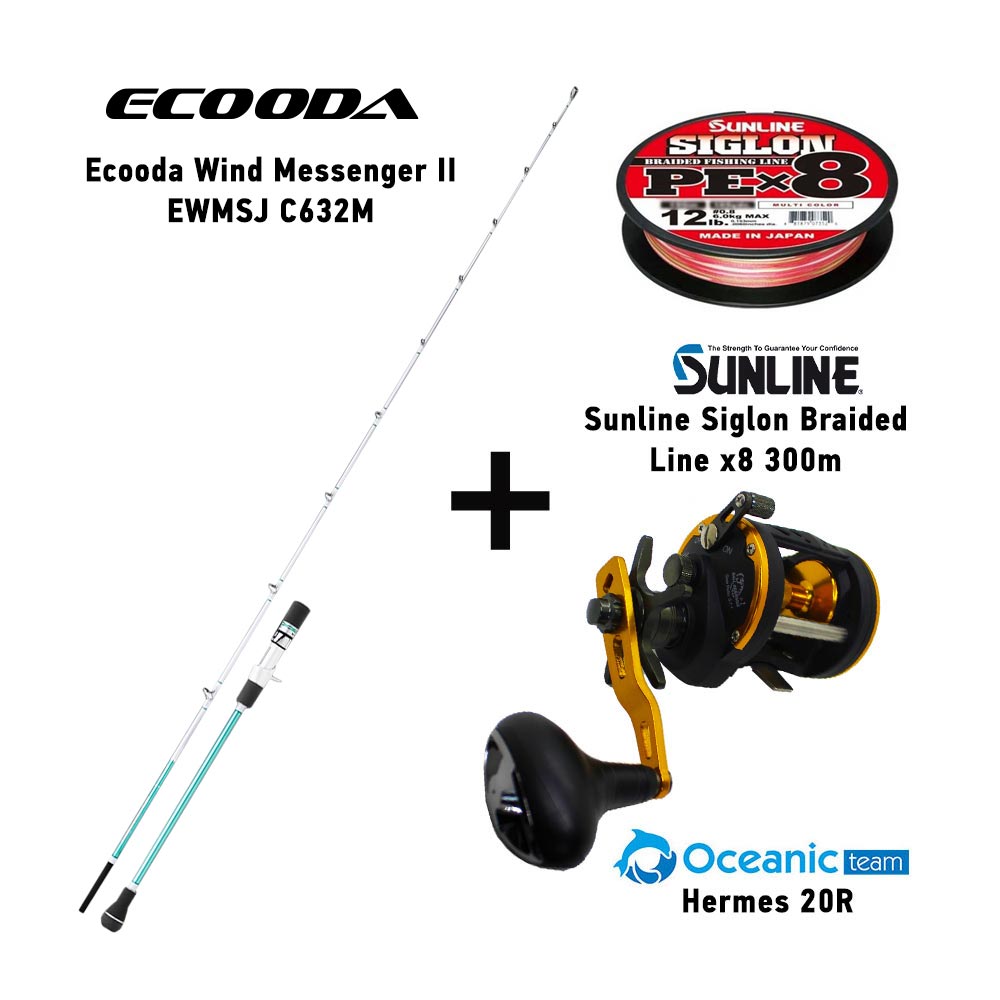 combo slow jigging ecooda wind messenger ii ewmsj c632m + oceanic team hermes 20r + sunline siglon braided fishing line x8 300m